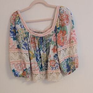 Christian Siriano Floral Lace Blouse in Pink and Blue